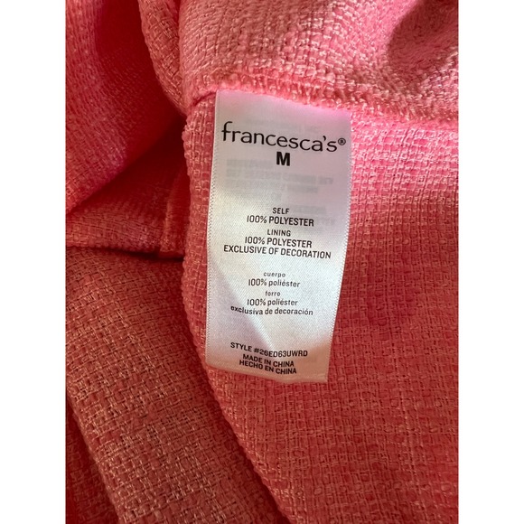 Francesca's Pink Tweed Rhinestone Trim Mini Dress Crystal Button Barbiecore M - Picture 6 of 10